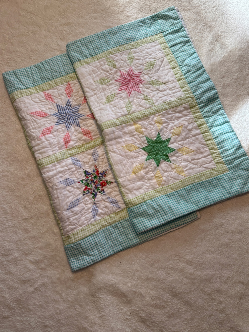 Handmade Star Patchwork Standard Size Pillowcases in Pastel